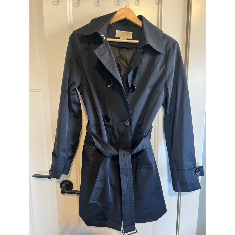 Michael Kors Belted Long Black Trench Rain Coat Jacket Women's Medium